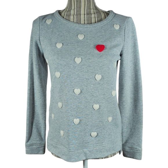 Talbots Tops - TALBOTS Petites P Embellished Hearts French Terry Sweatshirt MP Gray Pink